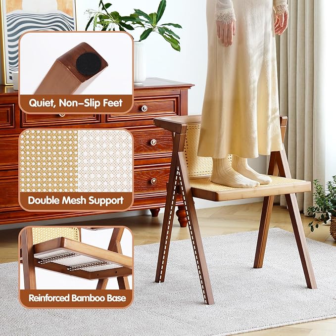 Mid Century Rattan Dining Chair, Wooden Cane Armchair for Home - Image 2